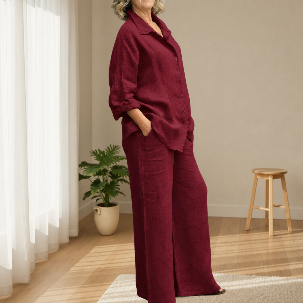 Chianti Linen Two-Piece Set in Burgundy