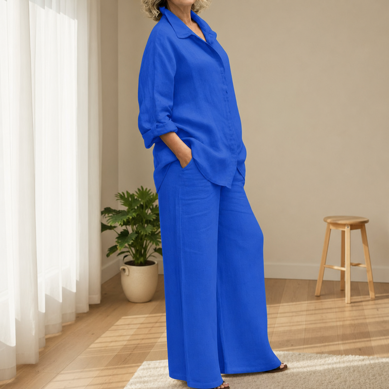 Chianti Linen Two-Piece Set in Royal Blue