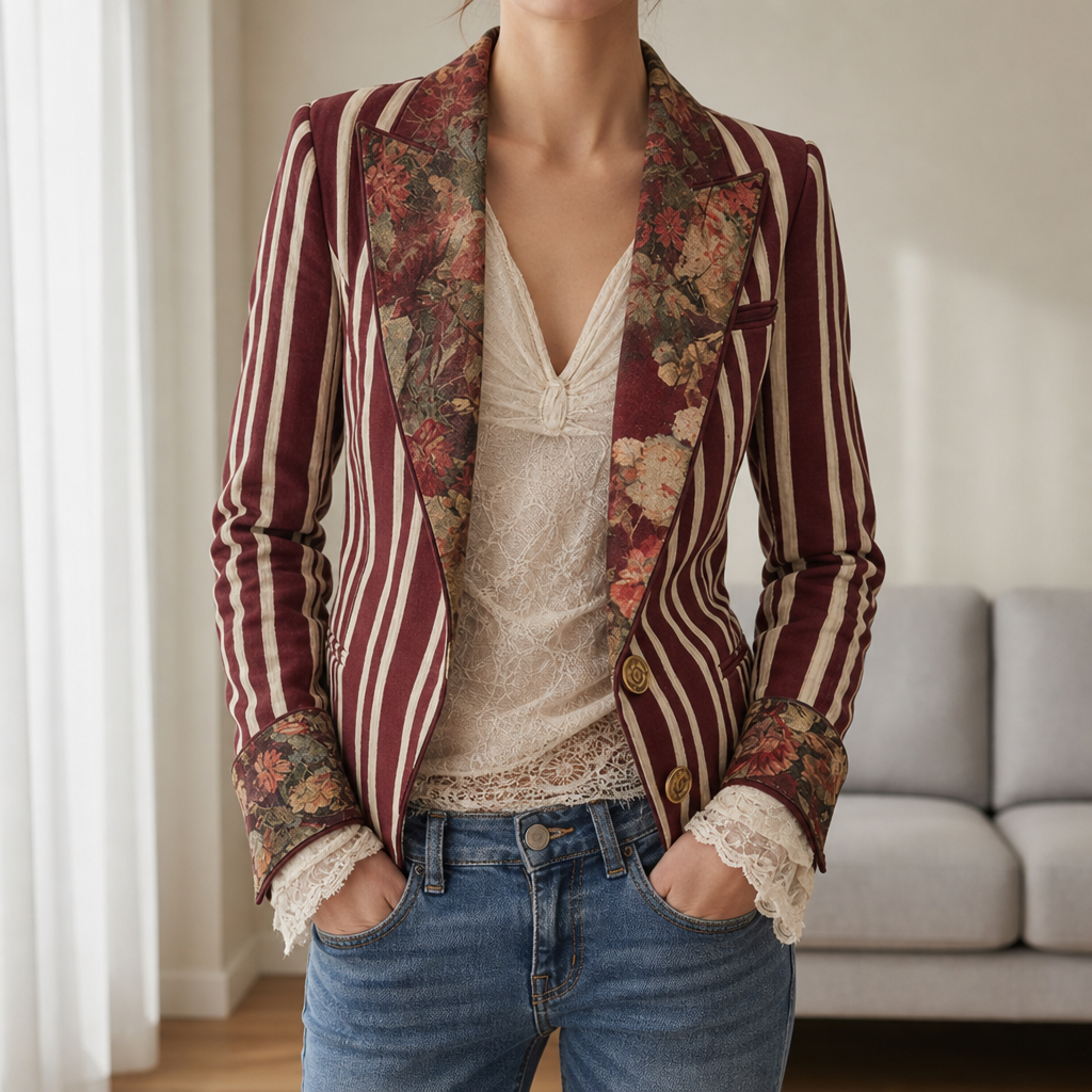 Chianti Mixed Print Blazer in Claret