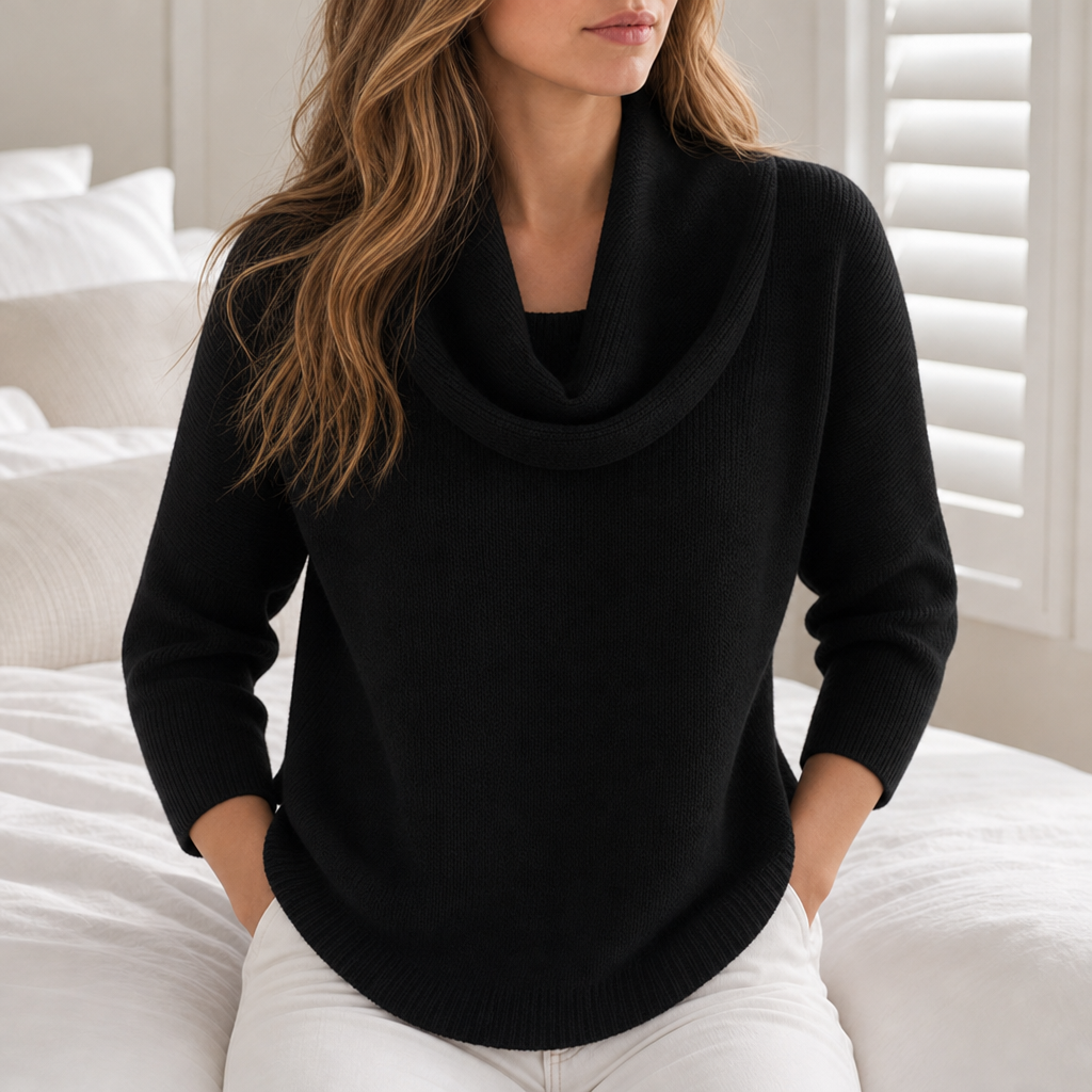 Collioure Cowl Neck Knit Sweater in Black