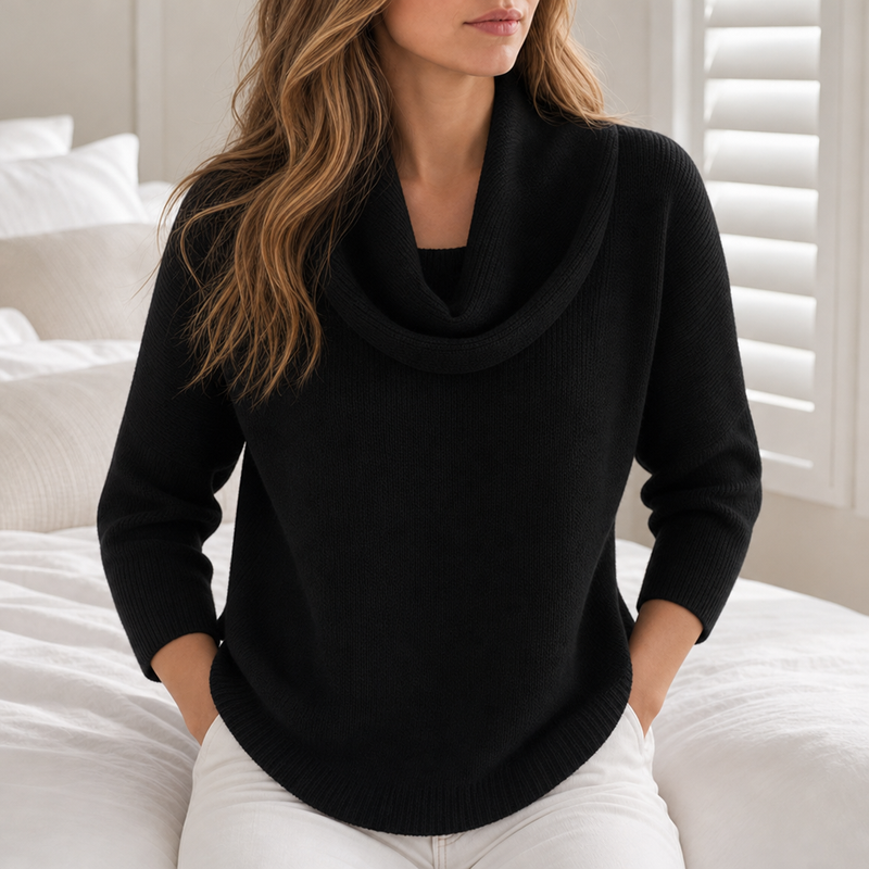 Collioure Cowl Neck Knit Sweater in Black