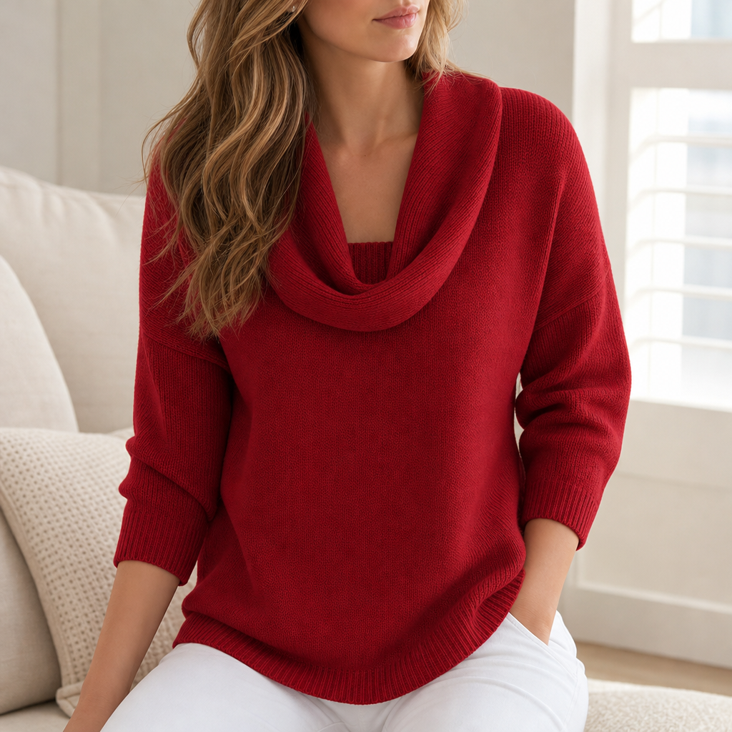 Collioure Cowl Neck Knit Sweater in Red