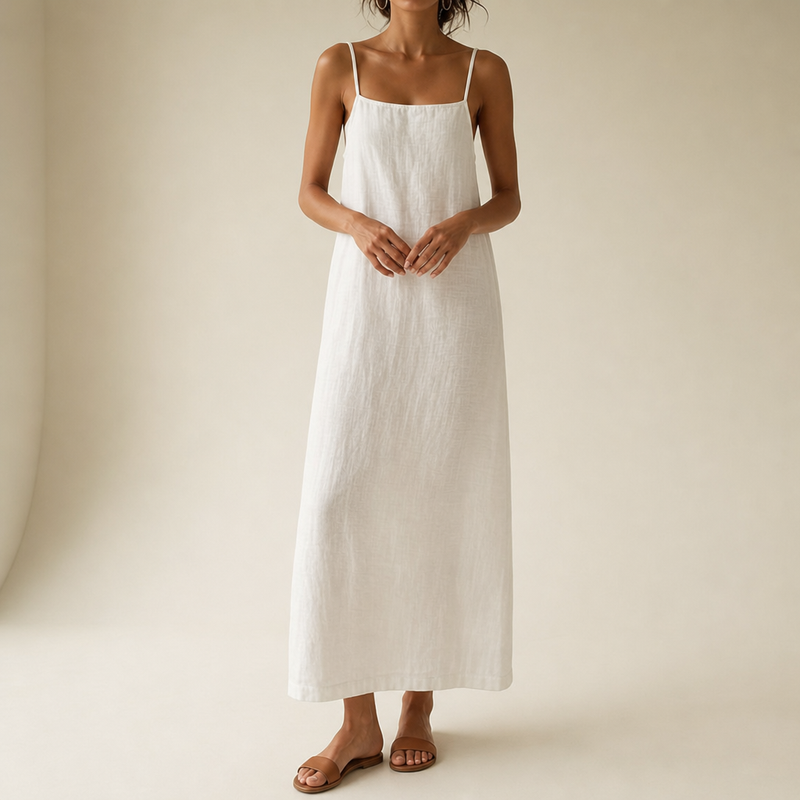 Comillas Linen Cotton Maxi Dress in White