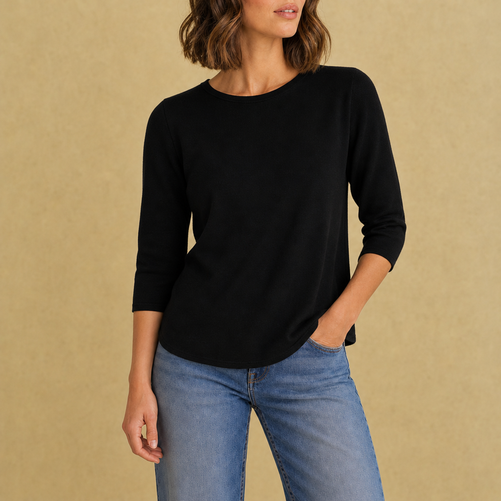 Cordoba Crew Neck 3/4 Sleeve Top in Black