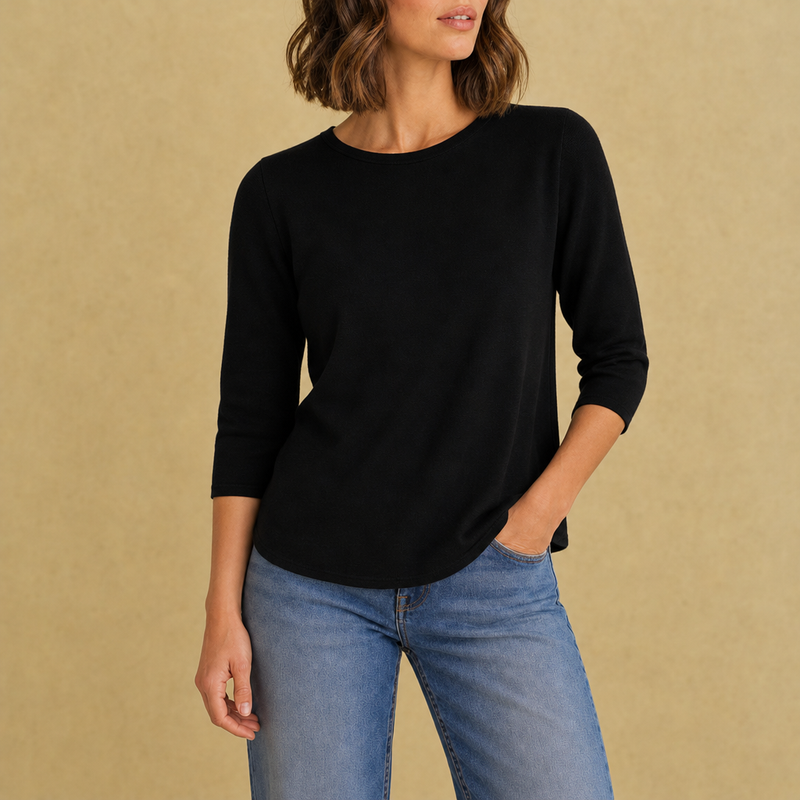 Cordoba Crew Neck 3/4 Sleeve Top in Black