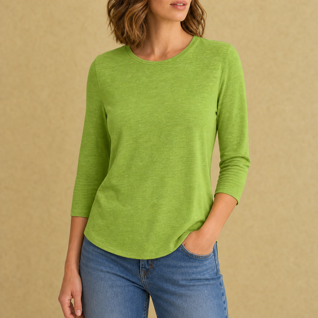 Cordoba Crew Neck 3/4 Sleeve Top in Green