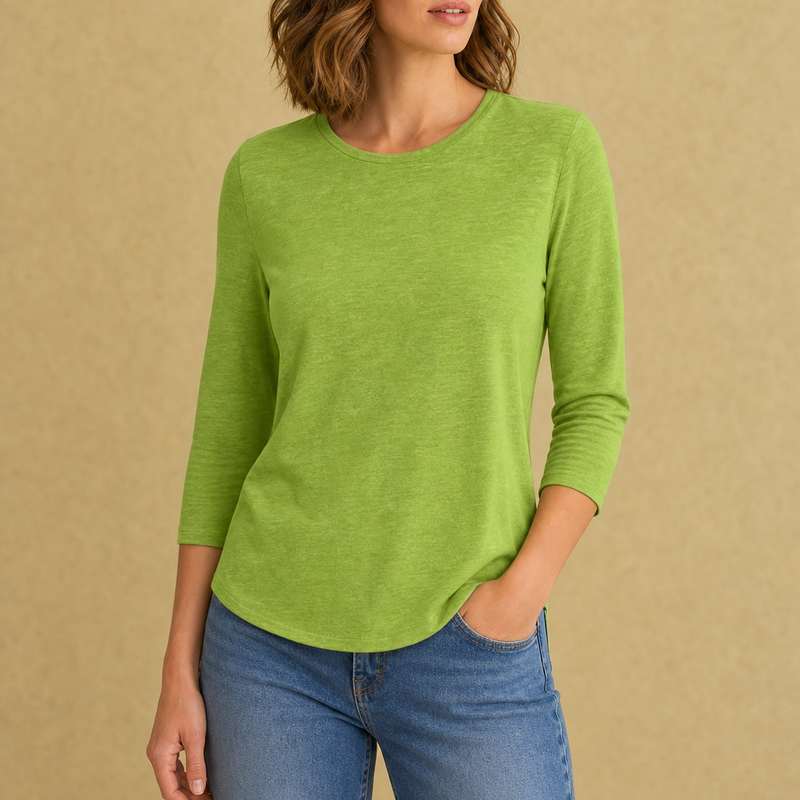 Cordoba Crew Neck 3/4 Sleeve Top in Green