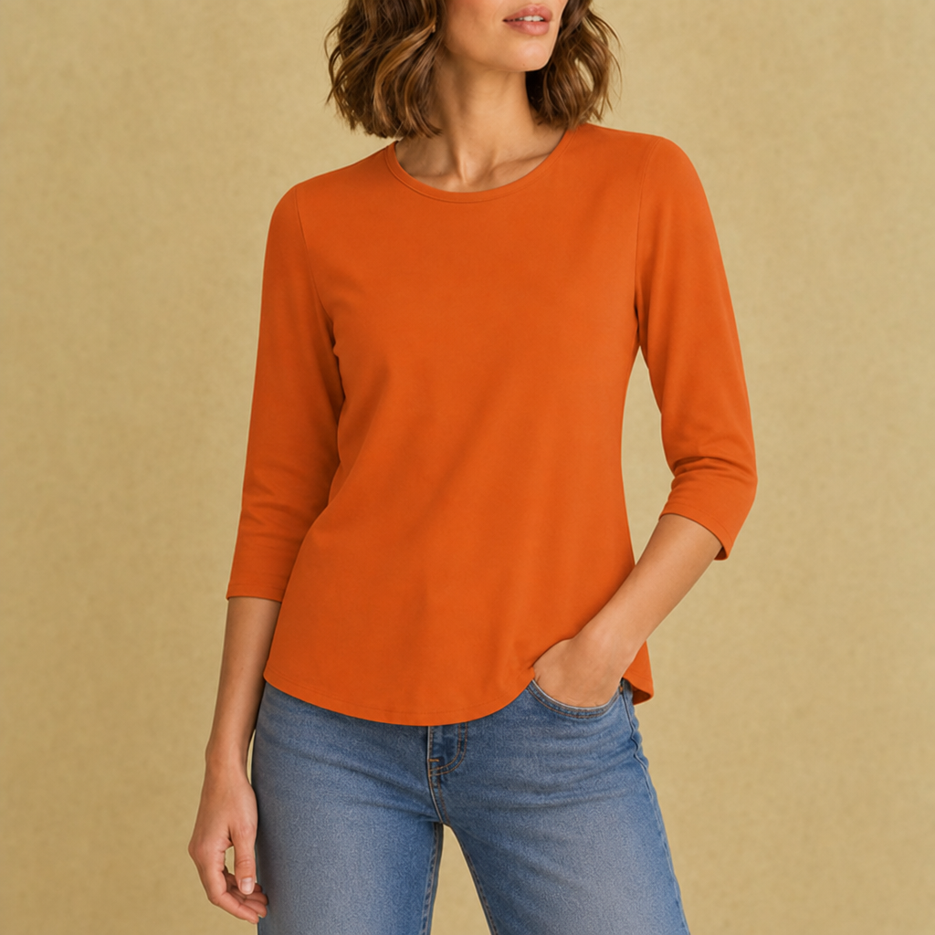 Cordoba Crew Neck 3/4 Sleeve Top in Orange