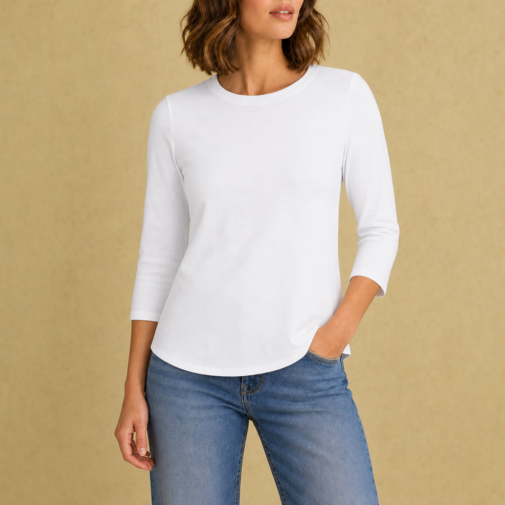 Cordoba Crew Neck 3/4 Sleeve Top in White