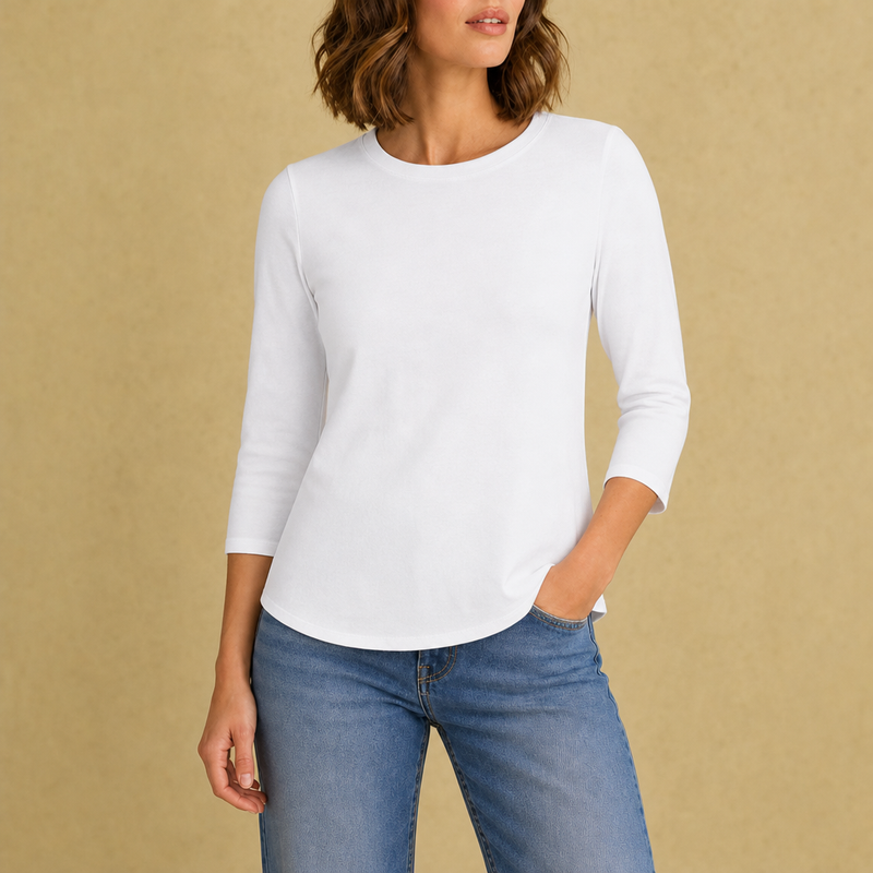 Cordoba Crew Neck 3/4 Sleeve Top in White