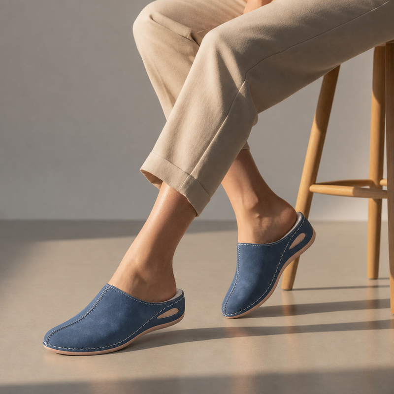 Cortona Orthopedic Fleece Mules in Blue