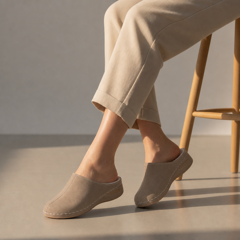 Cortona Orthopedic Fleece Mules in Beige