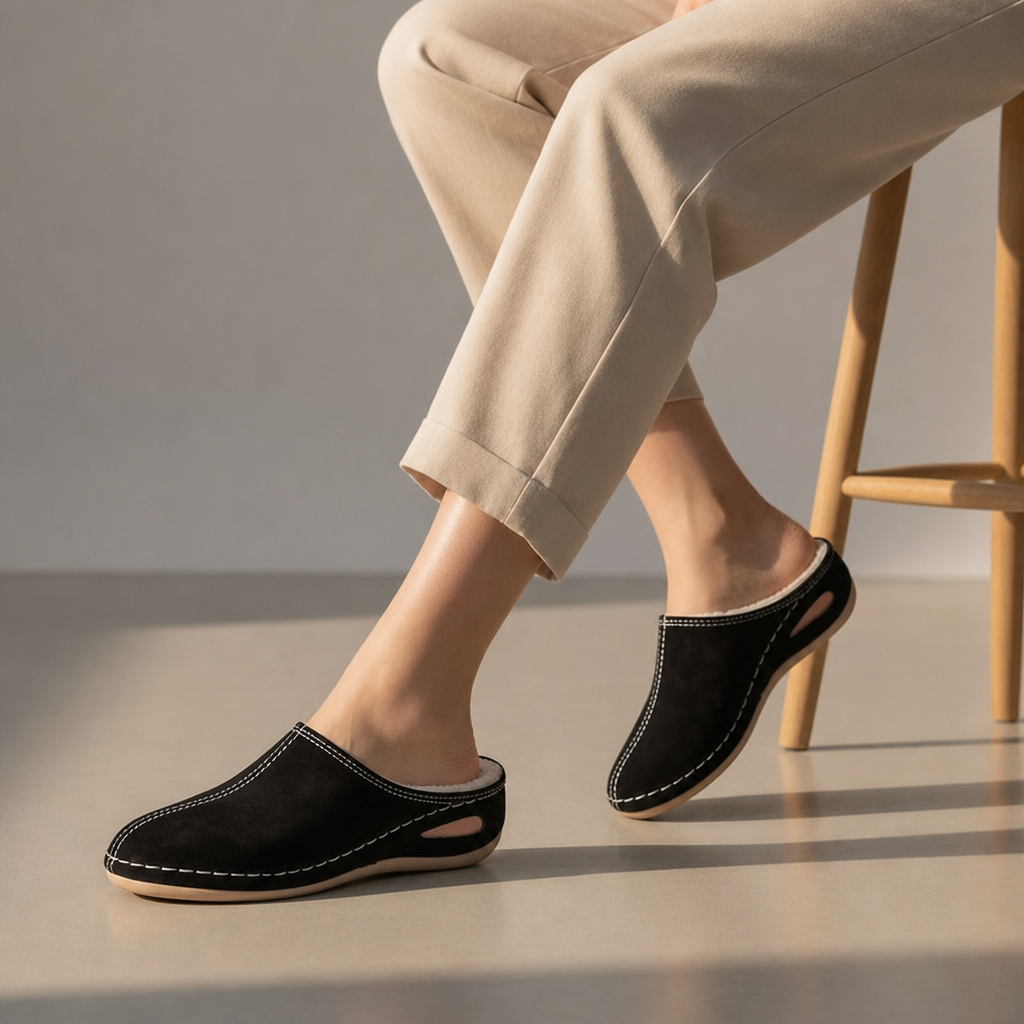 Cortona Orthopedic Fleece Mules in Black