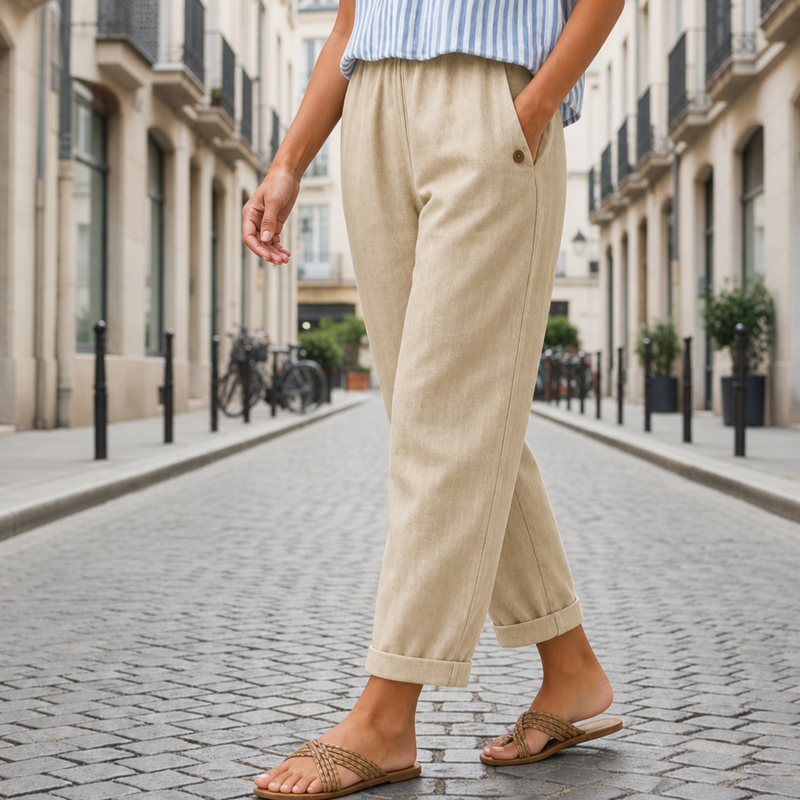 Denia Linen Tapered Trousers in Beige