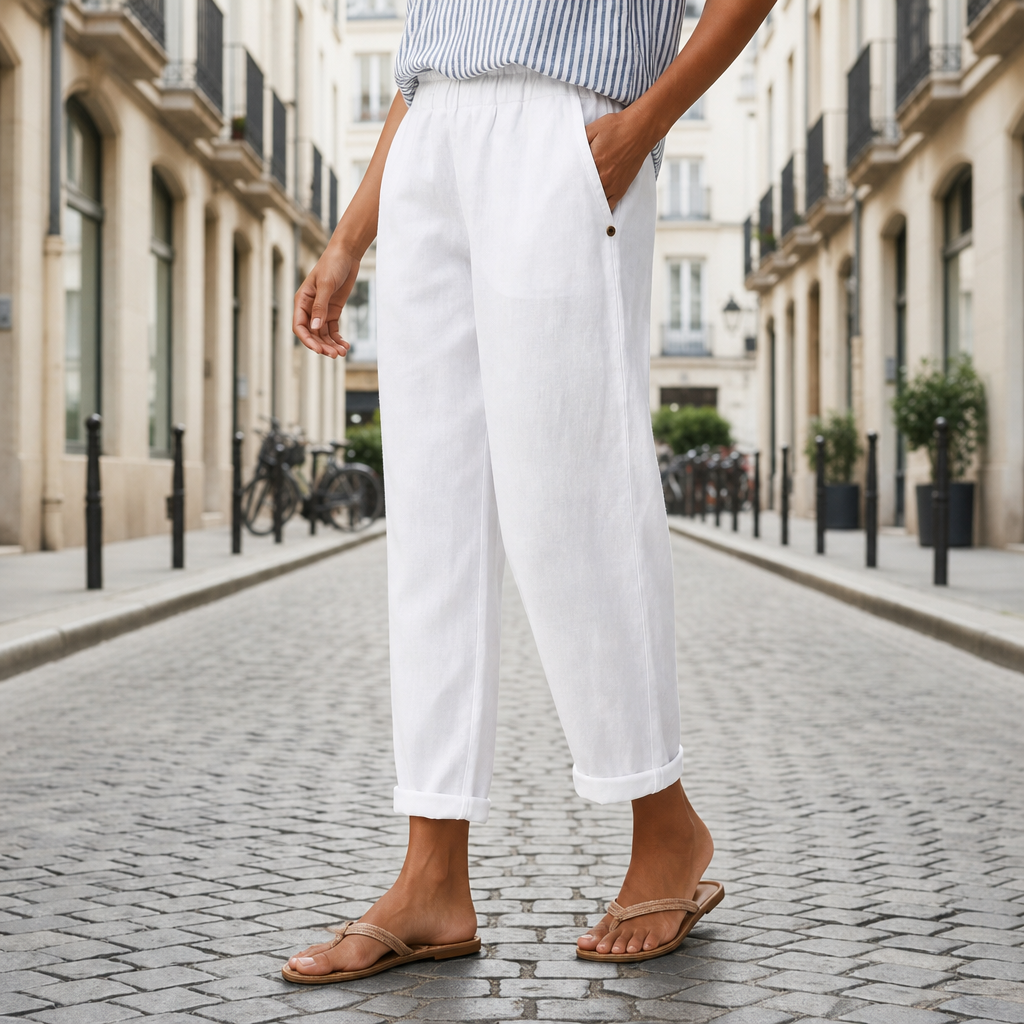 Denia Linen Tapered Trousers in White