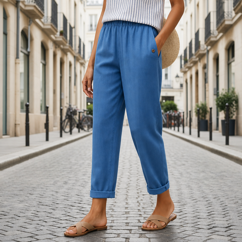 Denia Linen Tapered Trousers in Blue