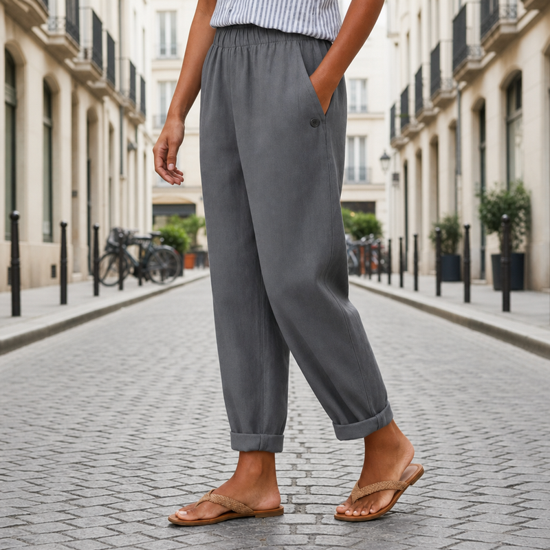 Denia Linen Tapered Trousers in Dark Gray