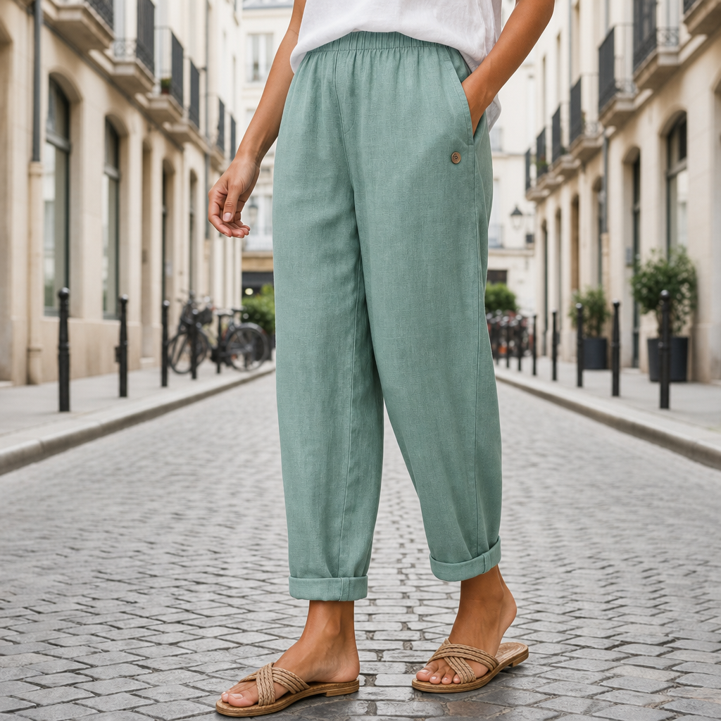 Denia Linen Tapered Trousers in Turquoise