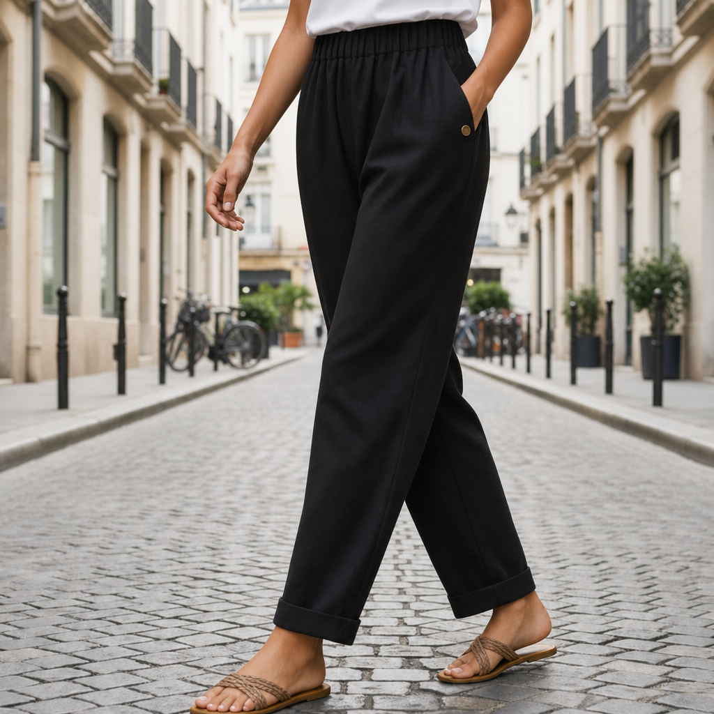 Denia Linen Tapered Trousers in Black