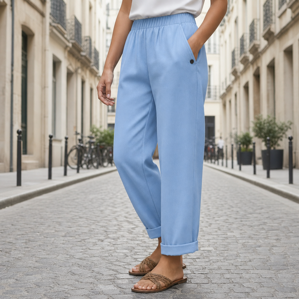 Denia Linen Tapered Trousers in Light Blue