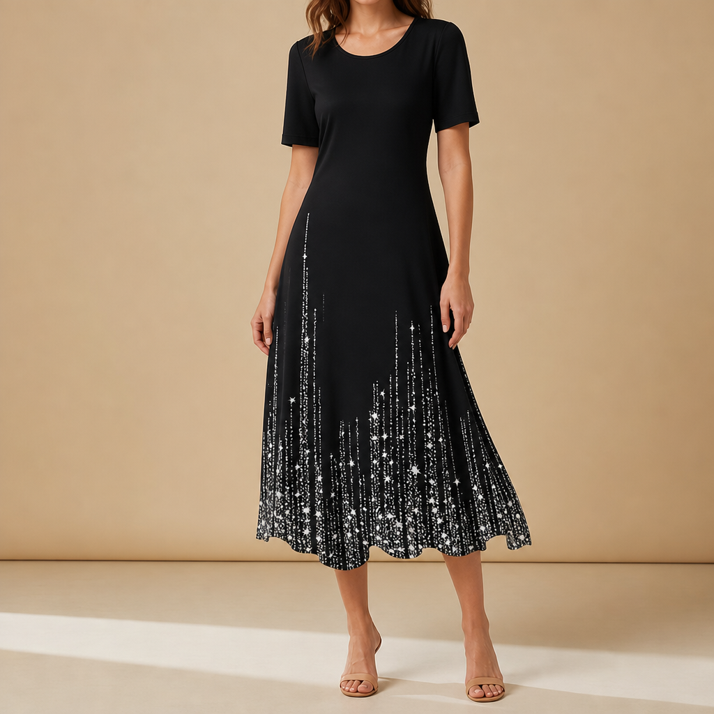 Dubrovnik Sparkle Gradient Midi Dress in Black