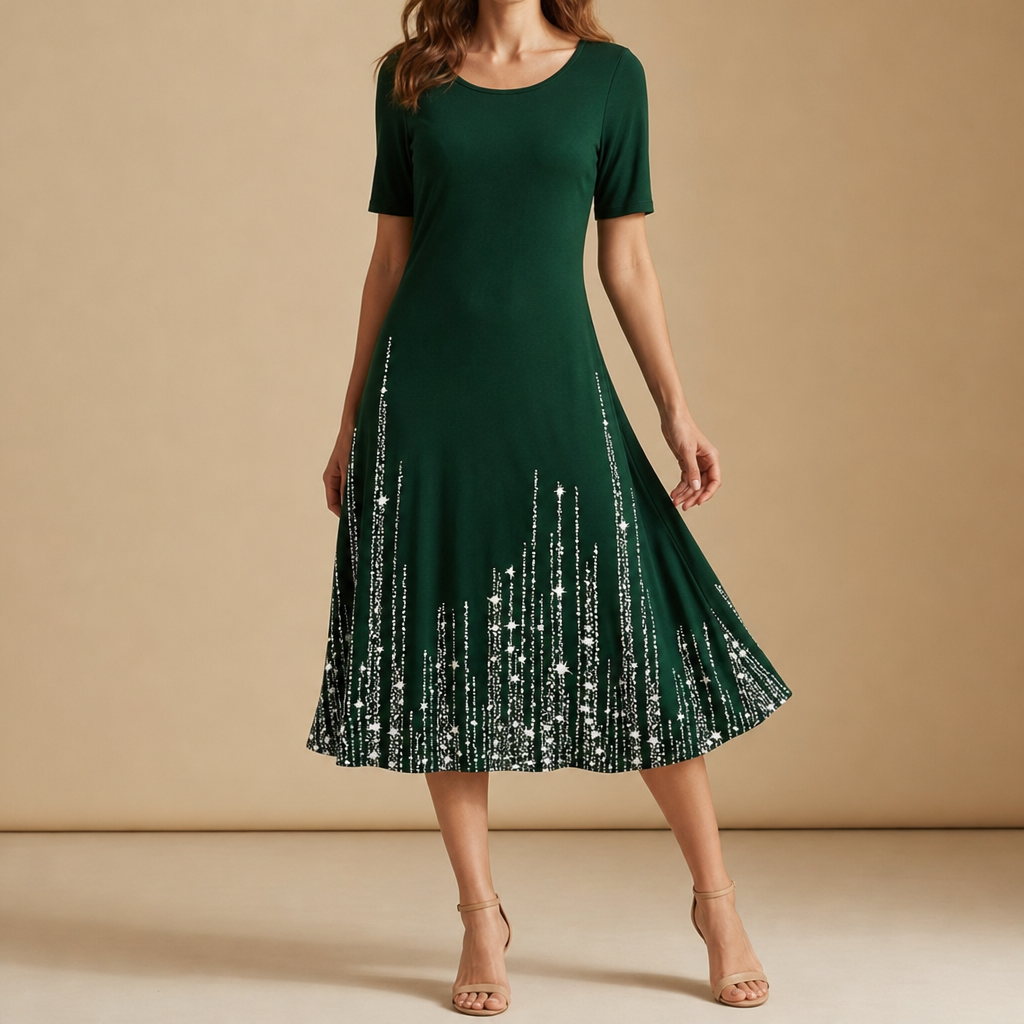 Dubrovnik Sparkle Gradient Midi Dress in Green