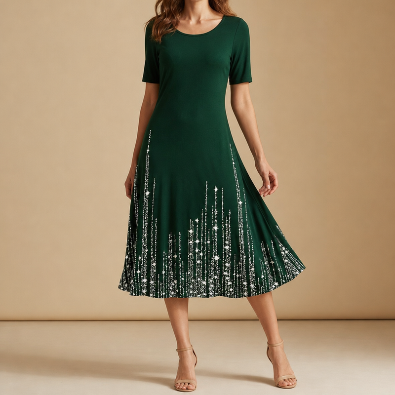 Dubrovnik Sparkle Gradient Midi Dress in Green