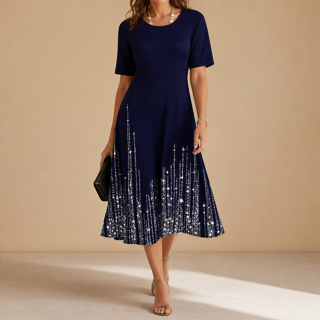 Dubrovnik Sparkle Gradient Midi Dress in Navy Blue
