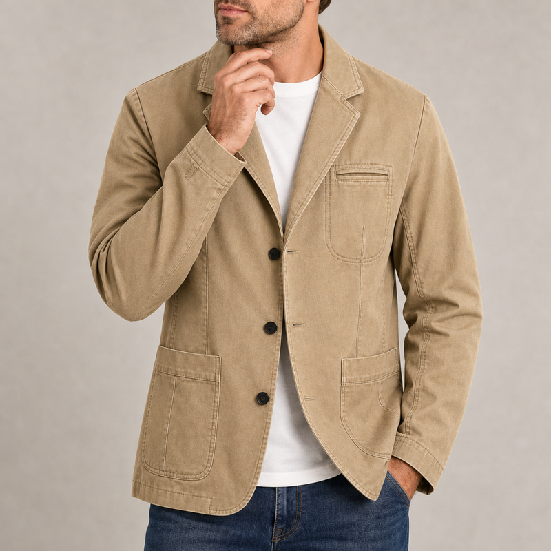 Evora Washed Cotton Blazer in Khaki