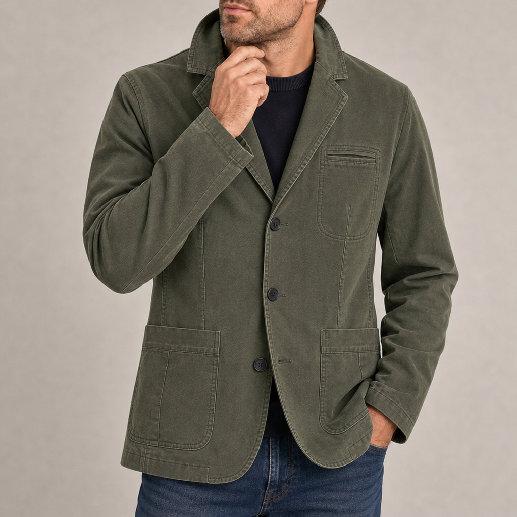 Evora Washed Cotton Blazer in Army Green