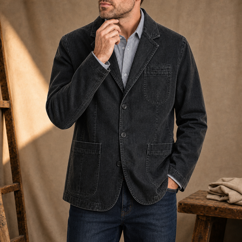 Evora Washed Cotton Blazer in Black