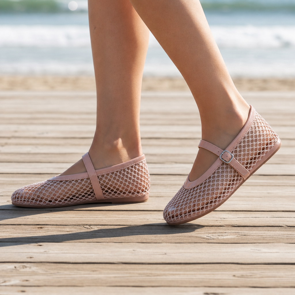 Figueres Orthopedic Mesh Mary Jane Flats in Pink