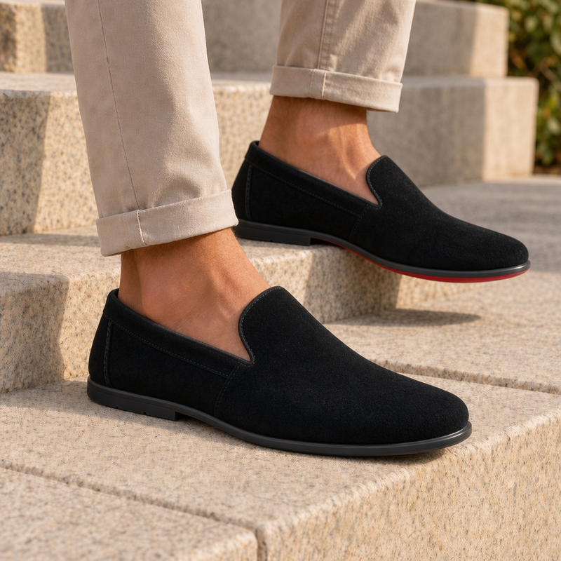 Frigiliana Black Suede Loafers in Black