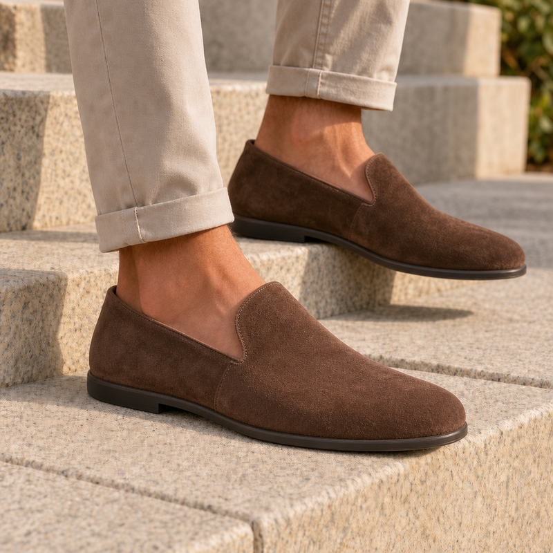 Frigiliana Black Suede Loafers in Brown