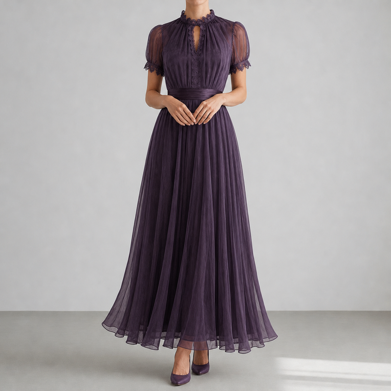 Gaeta Lace Trim Maxi Dress in Purple