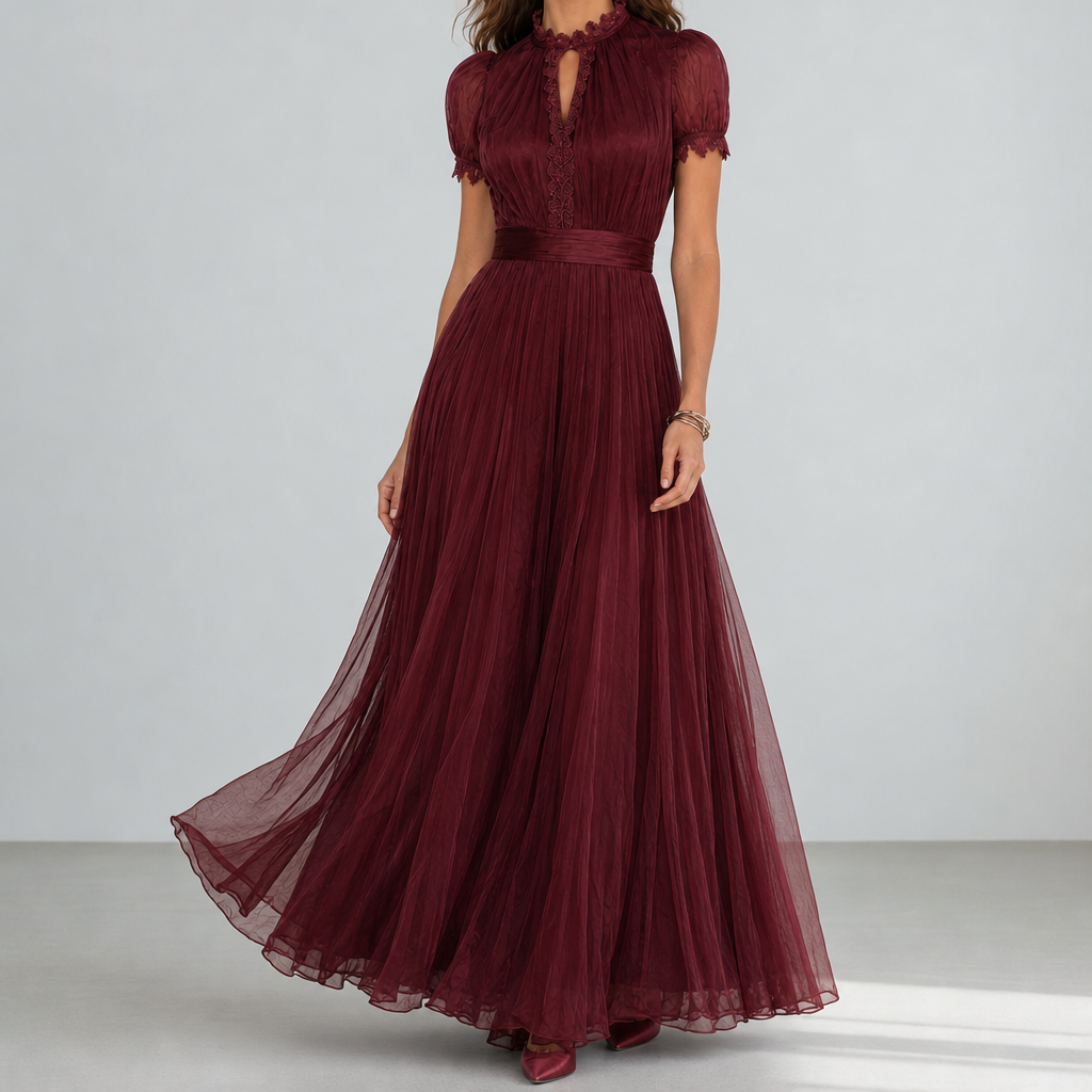 Gaeta Lace Trim Maxi Dress in Burgundy