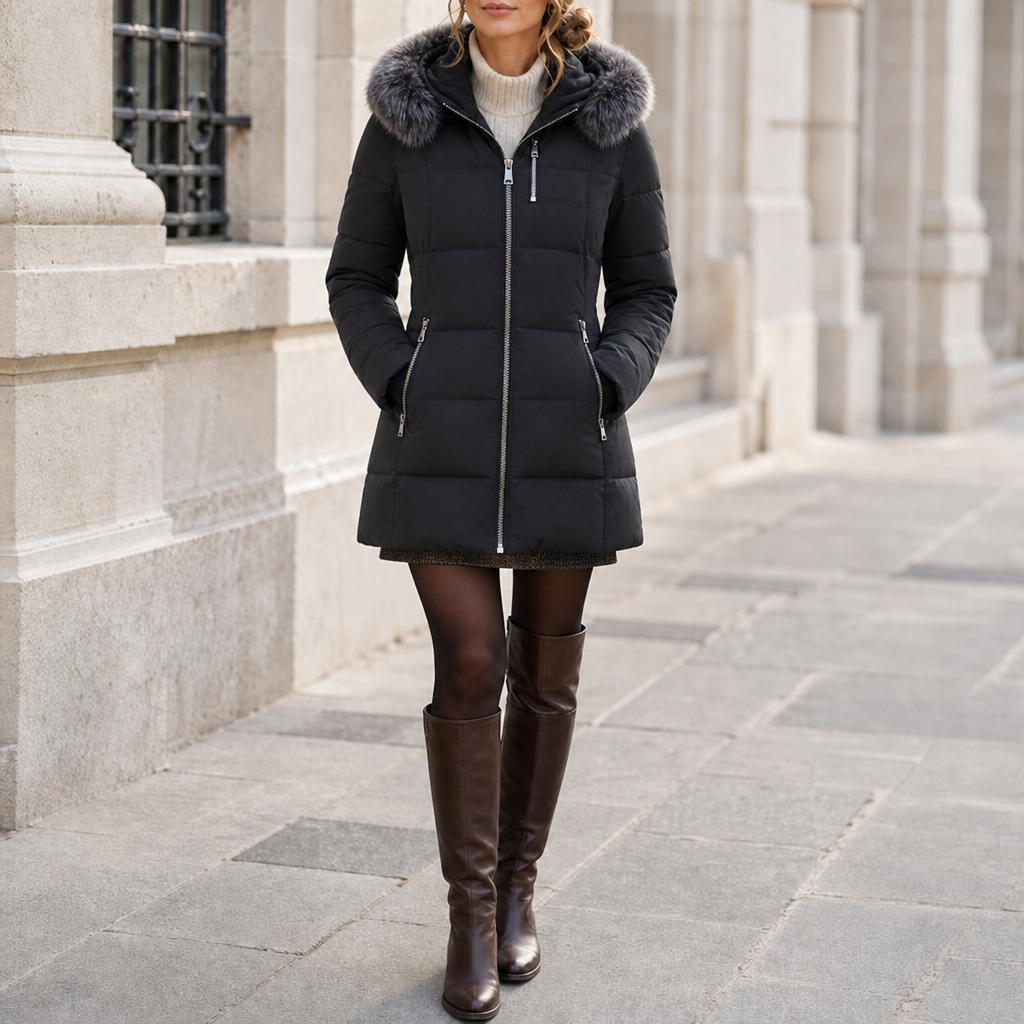Gijon Faux Fur Puffer Jacket in Black