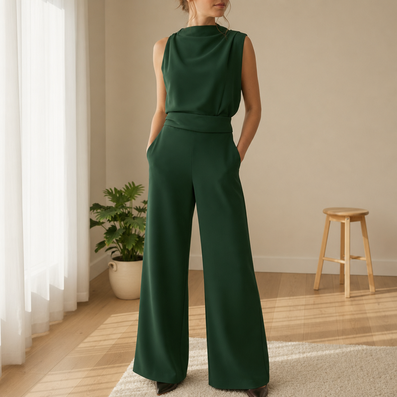 Grasse Wide-Leg Sleeveless Jumpsuit in Green