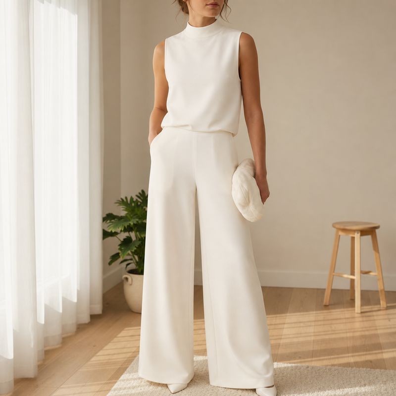 Grasse Wide-Leg Sleeveless Jumpsuit in White