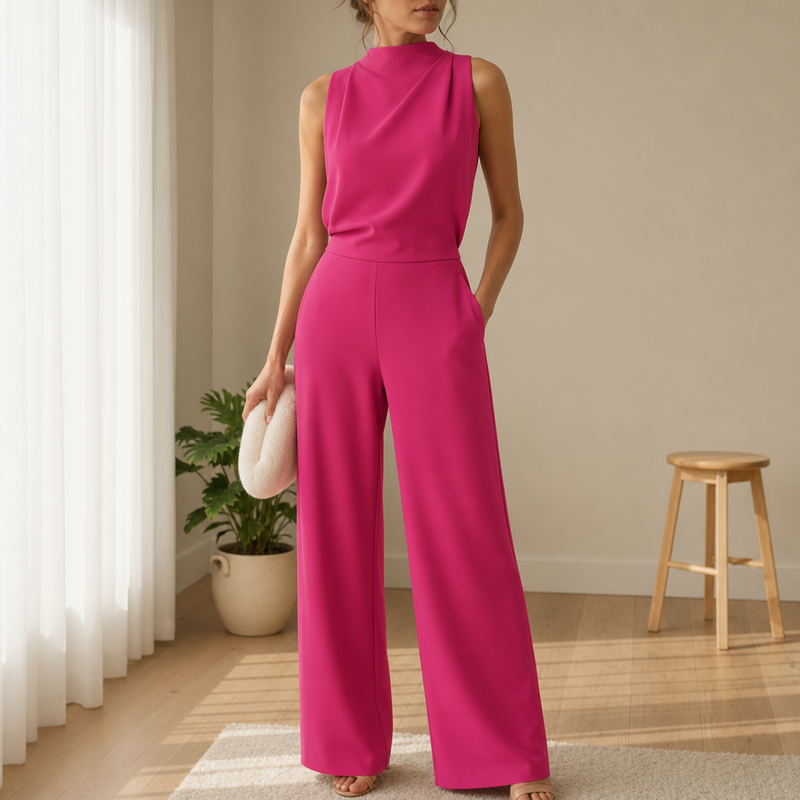 Grasse Wide-Leg Sleeveless Jumpsuit in Pink