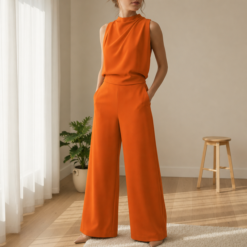 Grasse Wide-Leg Sleeveless Jumpsuit in Orange