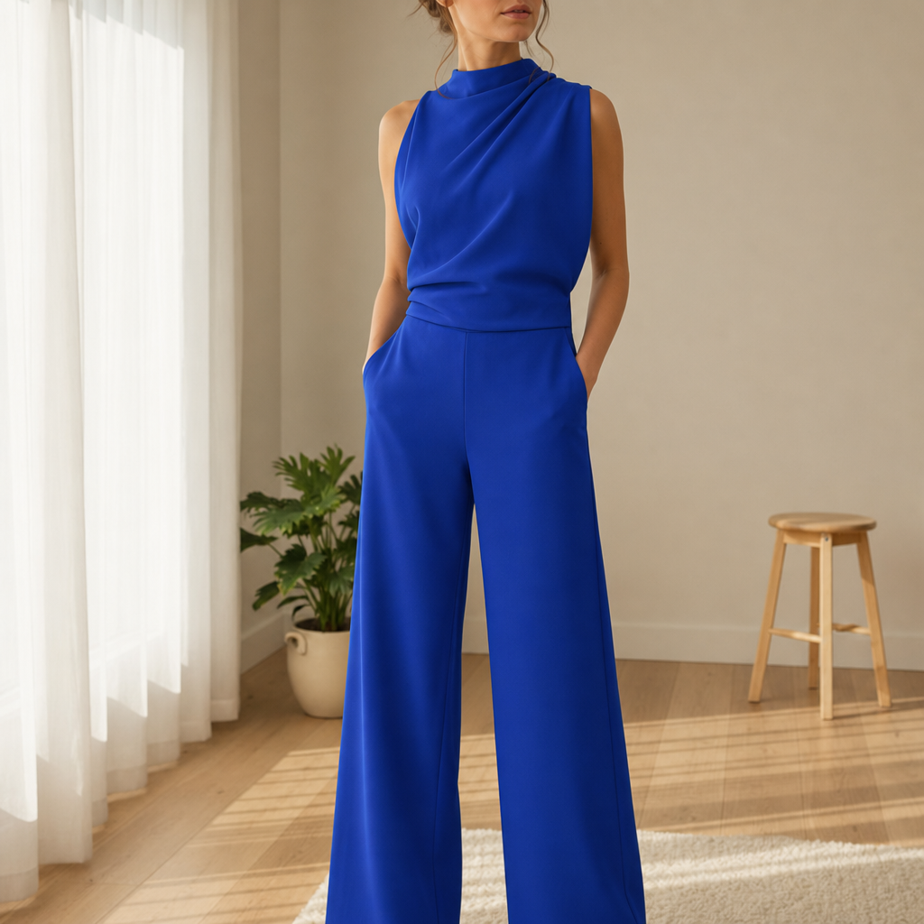 Grasse Wide-Leg Sleeveless Jumpsuit in Blue