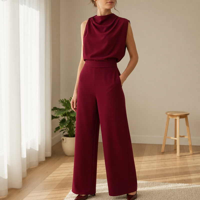 Grasse Wide-Leg Sleeveless Jumpsuit in Red