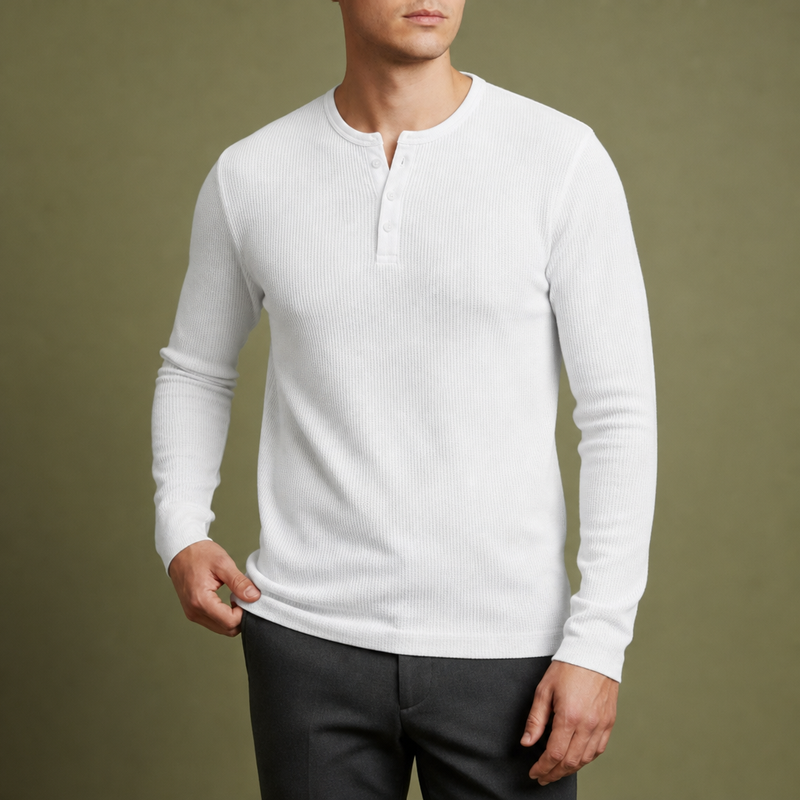 Gythio Ribbed Henley Shirt in White