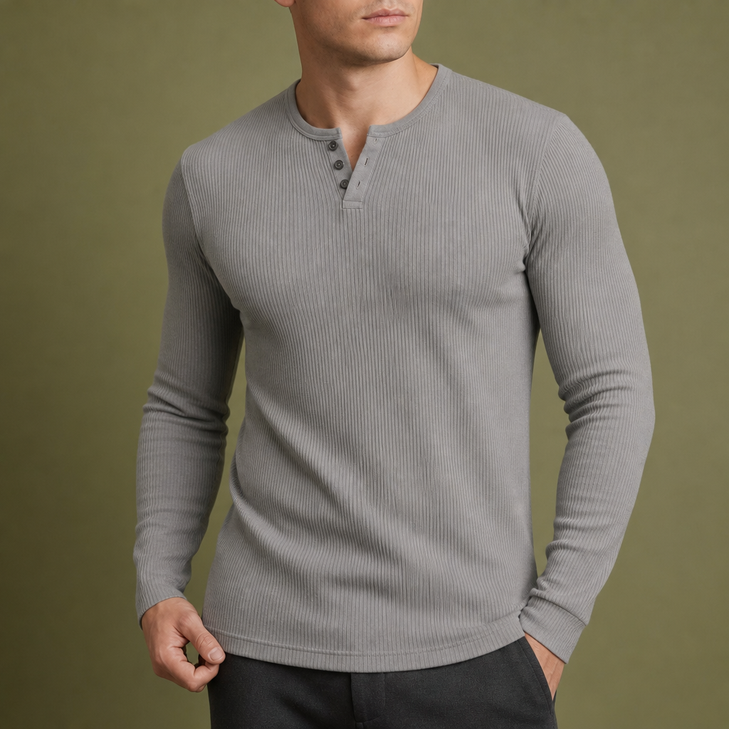 Gythio Ribbed Henley Shirt in Gray