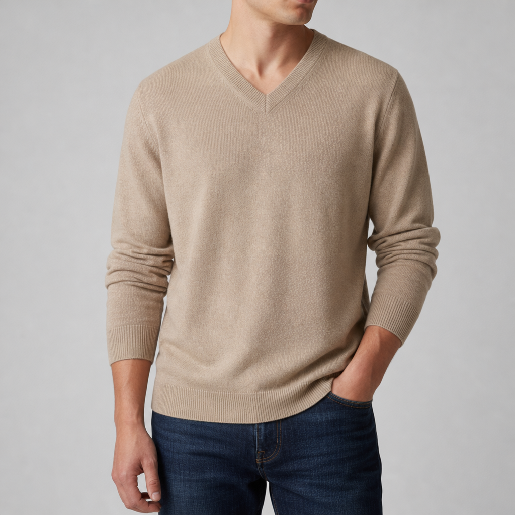 Gythio V-Neck Cashmere Sweater in Beige