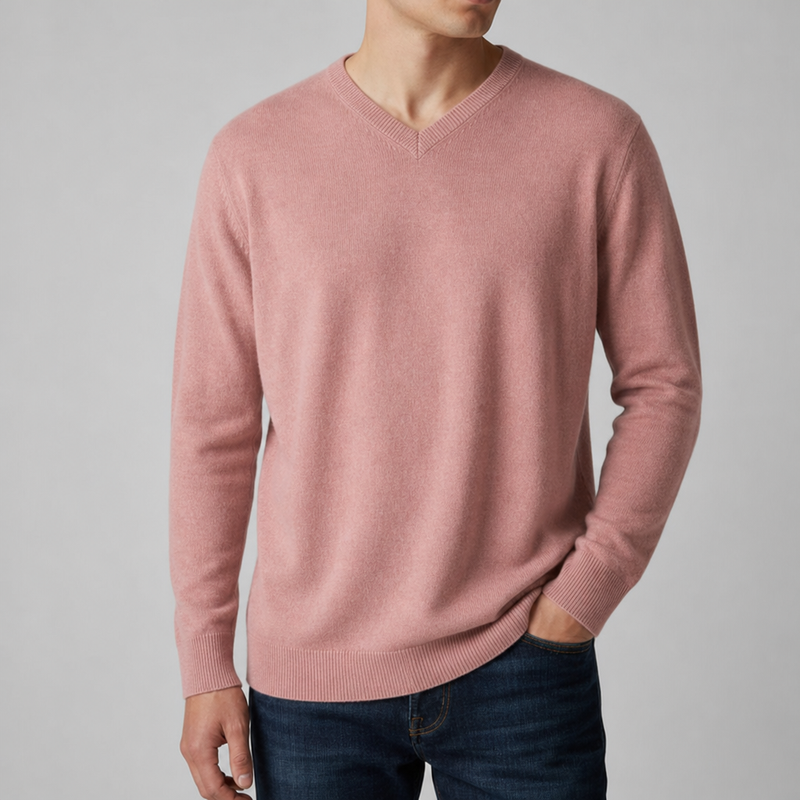 Gythio V-Neck Cashmere Sweater in Pink
