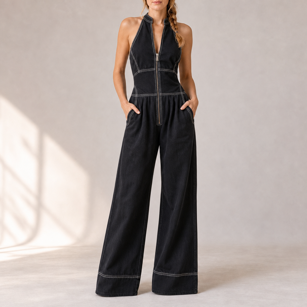 Hydra Halter Wide Leg Jumpsuit in Black