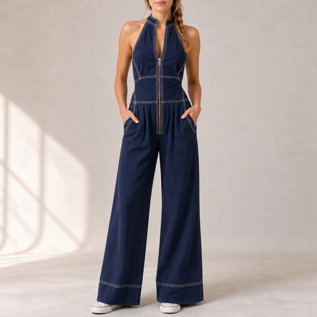 Hydra Halter Wide Leg Jumpsuit in Navy