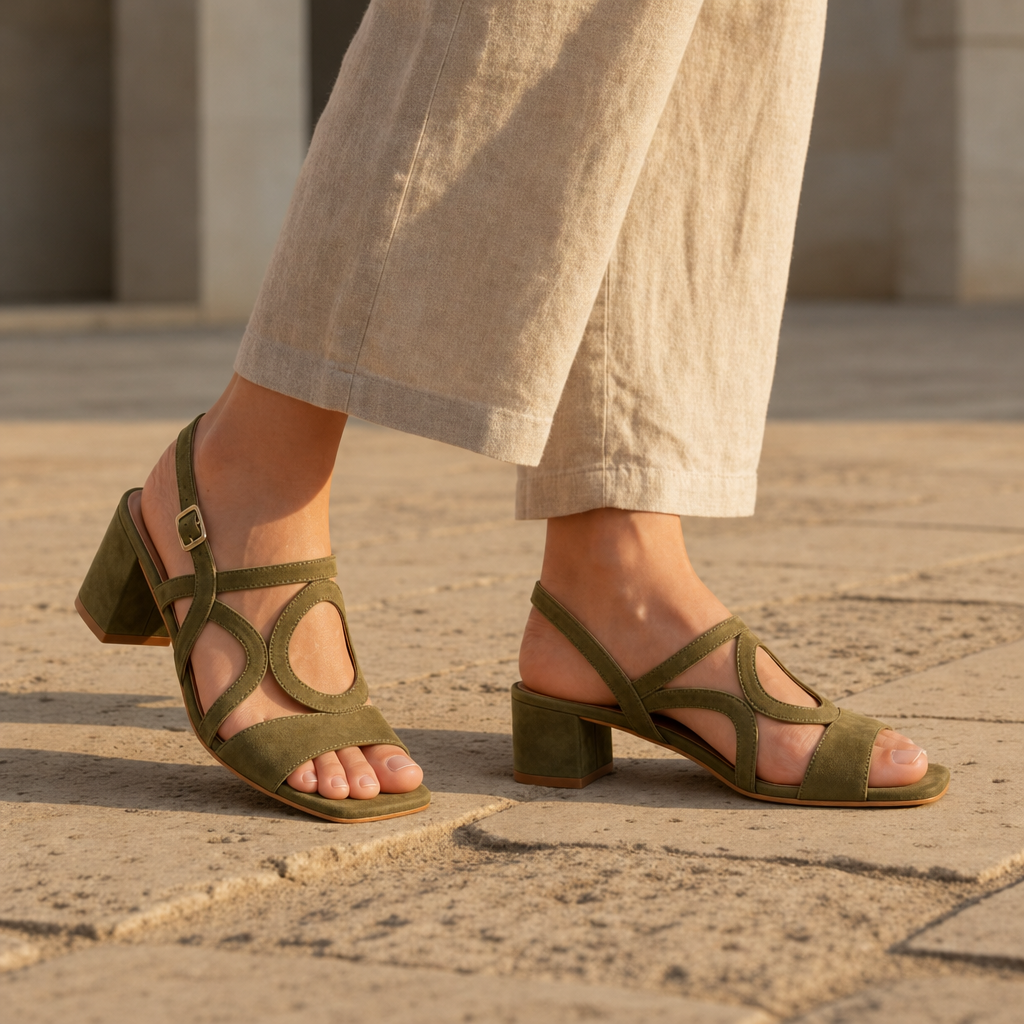 Hydra Orthopedic Ring Cutout Block Sandals in Green
